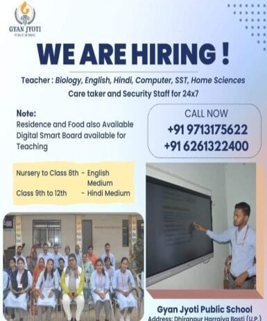 Teachers Job in Gyan Jyoti Public School, Basti, Uttar Pradesh