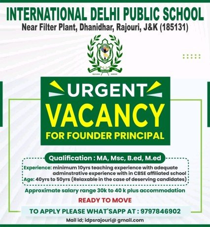 Job for Teachers at International Delhi Public School, Rajouri
