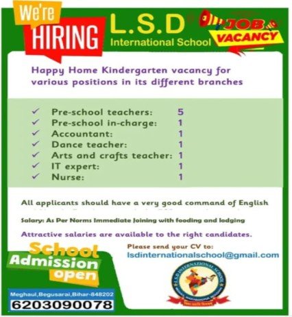 Job for Teachers at L.S.D International School, Bihar