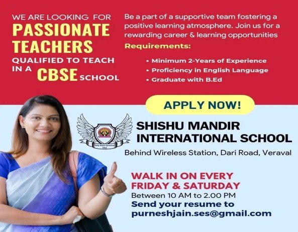 Teacher Vacancy at Shishu Mandir International School, Gujarat