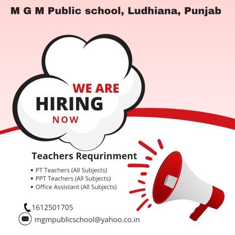 Teacher Vacancy at M.G.M. Public School,  Ludhiana, Punjab