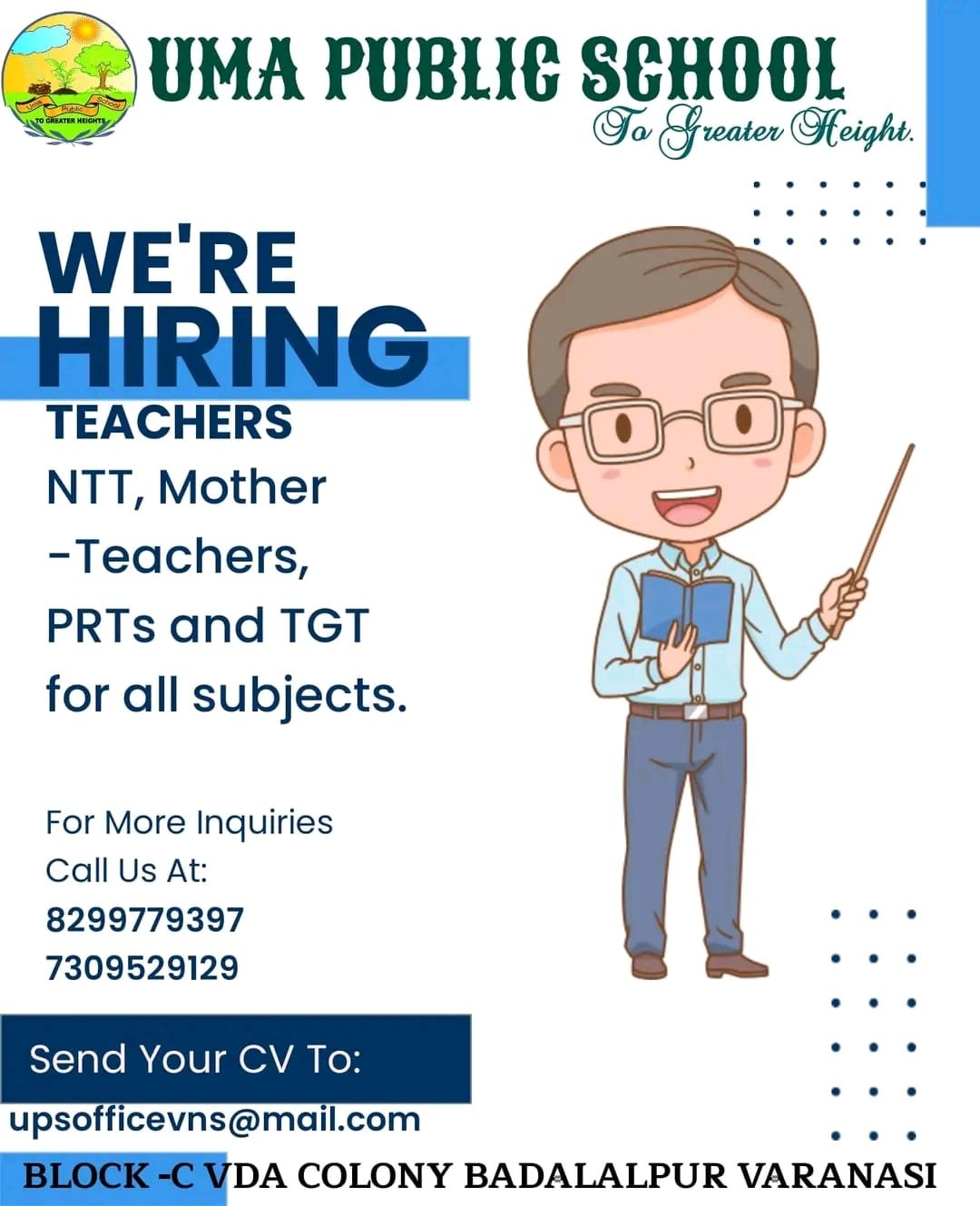 Teacher Vacancy at UMA Public School, Varanasi