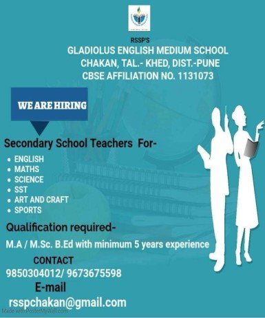 Teachers Job Vacancy at  Gladiolus English Medium School, Chakan, Pune