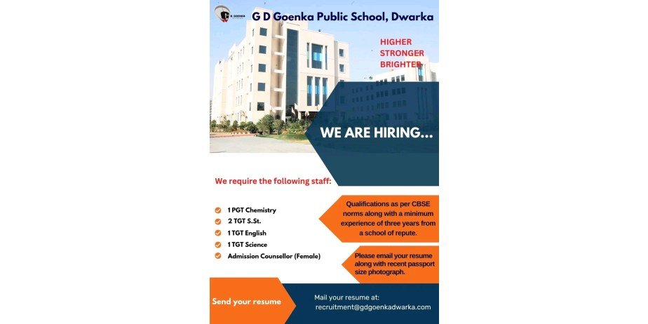 Teachers Job in G D Goenka Public School, Dwarka, Gujarat