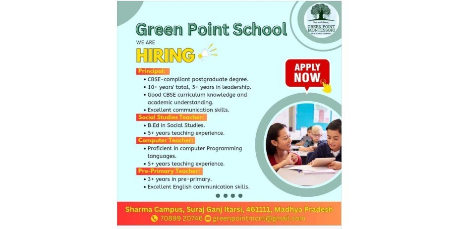 Job Opening for Teachers in Green Point School, Itarsi, Madhya Pradesh
