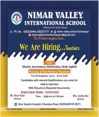 Teachers Job at Nimar Valley International School, Burhanpur