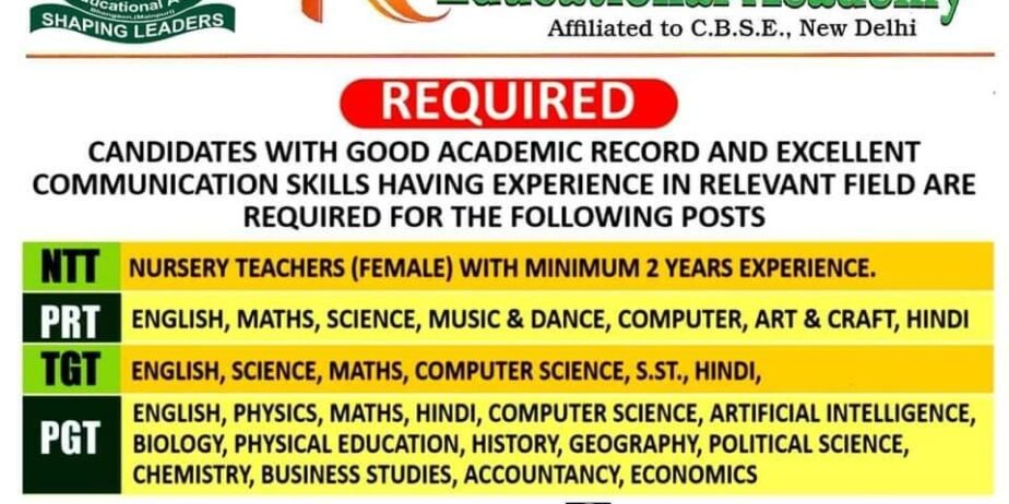 Teacher Vacancy at R.S. Educational Academy, Uttarpradesh