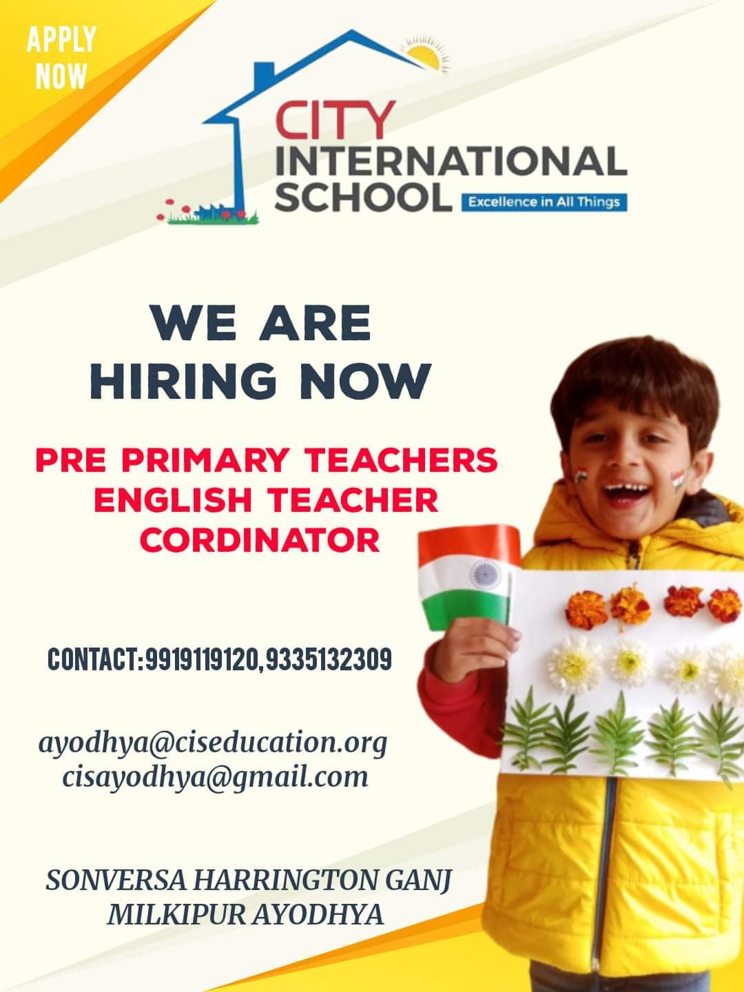 Jobs Opening in CITY INTERNATIONAL SCHOOL MILKIPUR AYODHYA