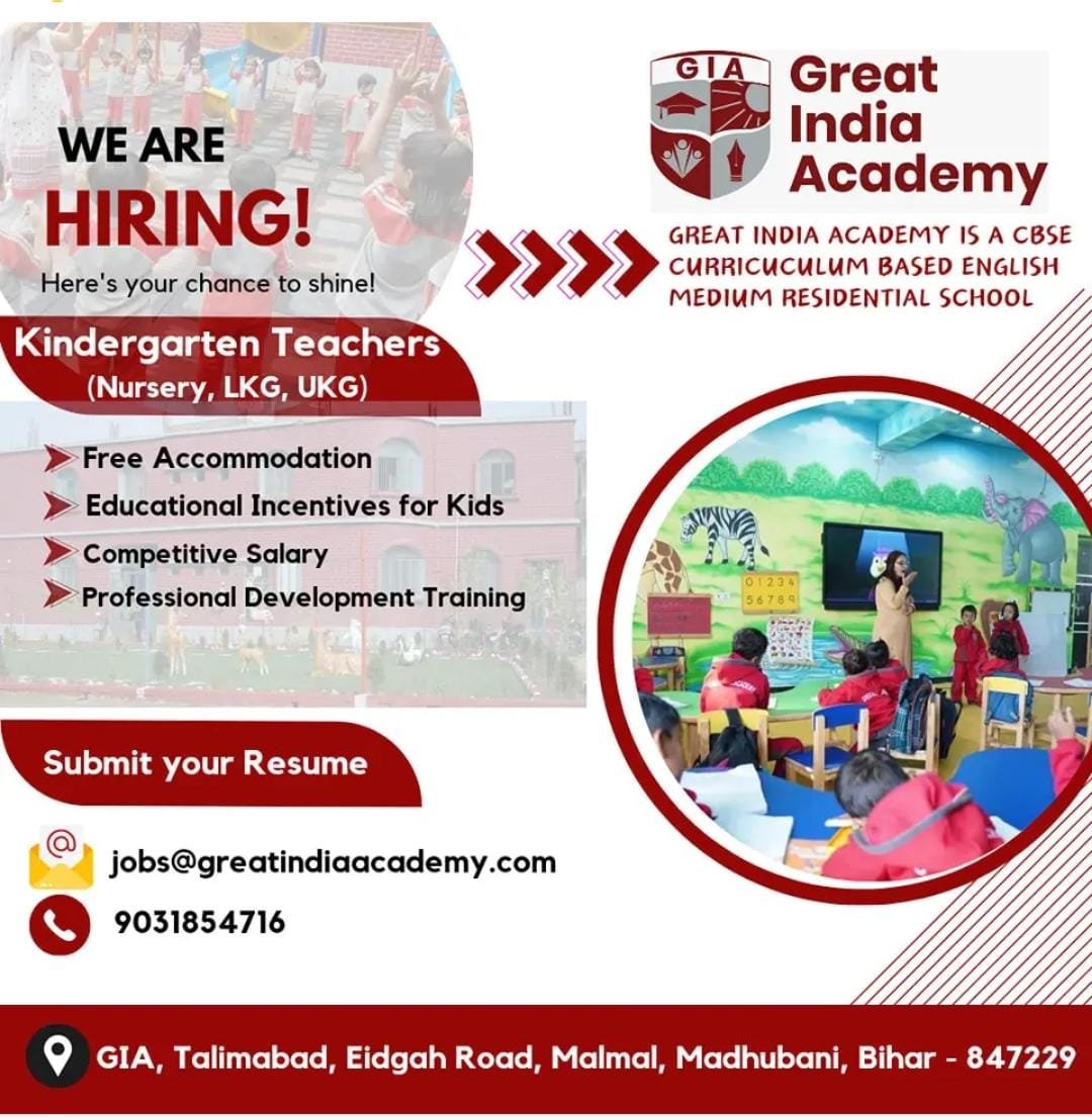 Jobs Opening in Great India Academy Madhubani, Bihar