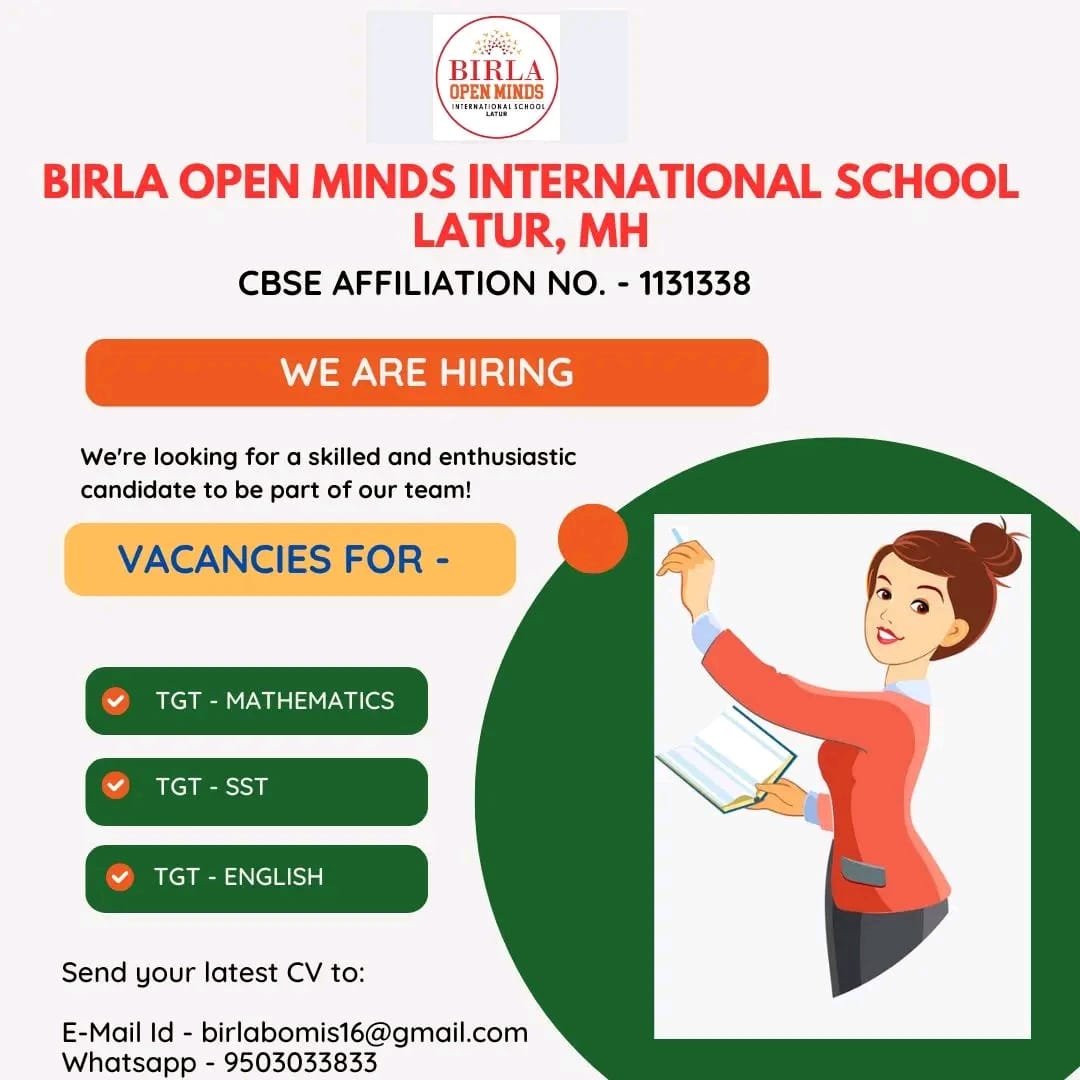 Teacher Job in BIRLA OPEN MINDS INTERNATIONAL SCHOOL, LATUR, Maharashtra