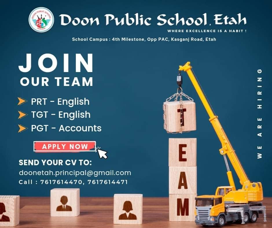 Jobs Opening in Doon Public School, Kasganj Road Etah