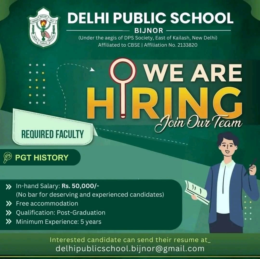 Jobs Opening in DELHI PUBLIC SCHOOL, BIJNOR