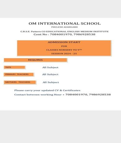 Teachers Job at Om International School, Uttar Pradesh