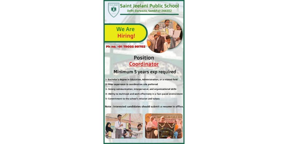Teachers Job Opening in Saint Jeelani Public School, Delhi Darwaza