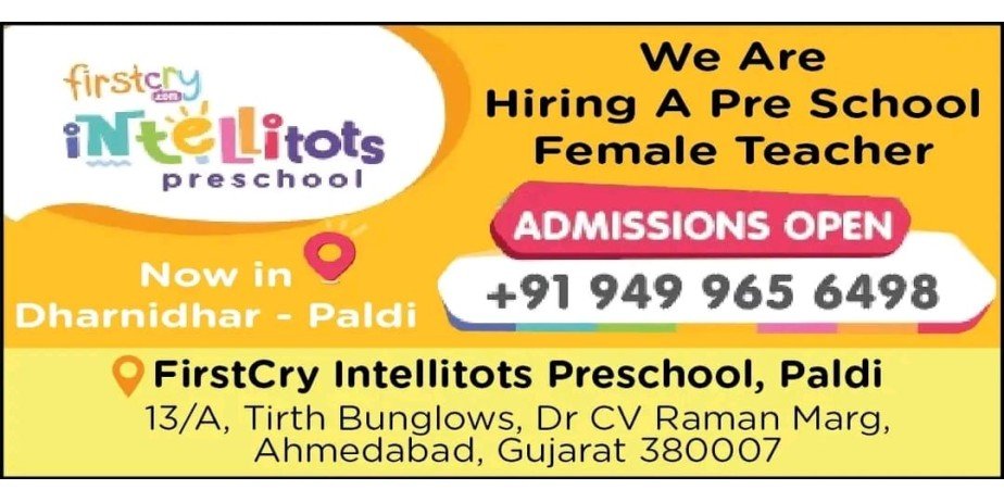 Teachers Job in FirstCry Intellitots Preschool, Ahmedabad, Gujarat