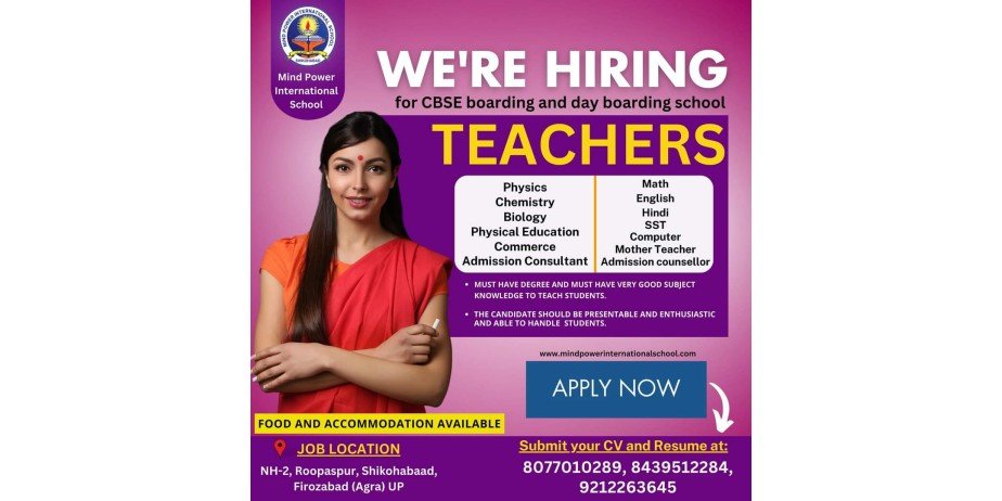 Teachers Job in Mind Power International School – Shikohabad, Uttar Pradesh