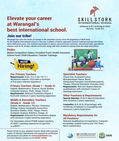 Teachers Job at Skill Stork International School, Hanamkonda Telangana