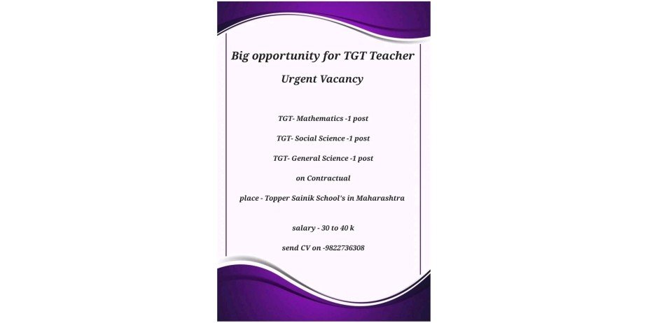 Teachers Job Openings in Topper Sainik School, mumbai city Maharashtra