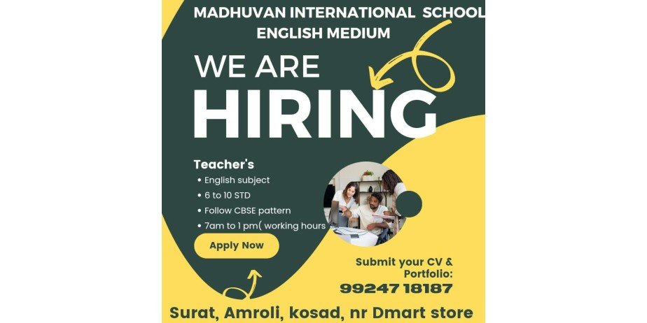 Teachers Job Openings in Madhuvan International School, Surat, Gujrat
