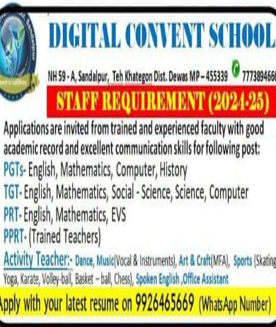 Teachers Job at Digital Convent School, Madhya Pradesh