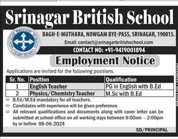 TEACHER JOBS!! in-SRINAGAR,  Jammu and Kashmir at Srinagar British School