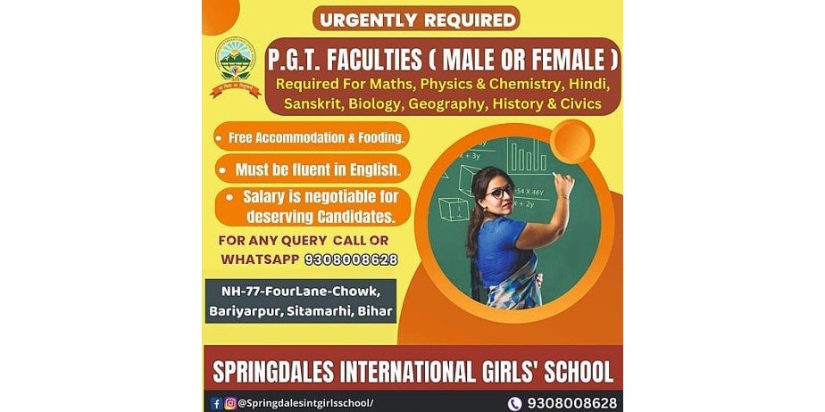 Teacher Job Openings in Springdales International Girls School, Sitamarhi, Bihar