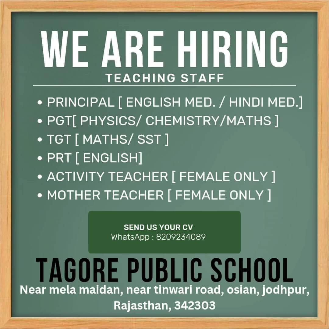 Teacher Hiring for Tagore Public School, Rajasthan