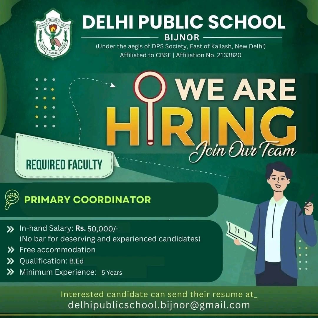 Teacher Hiring at Delhi Public School, Bijnor Uttar Pradesh