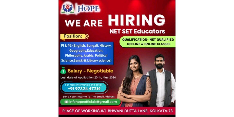 Teacher Job Openings in HOPE School, Bhawani, Kolkata