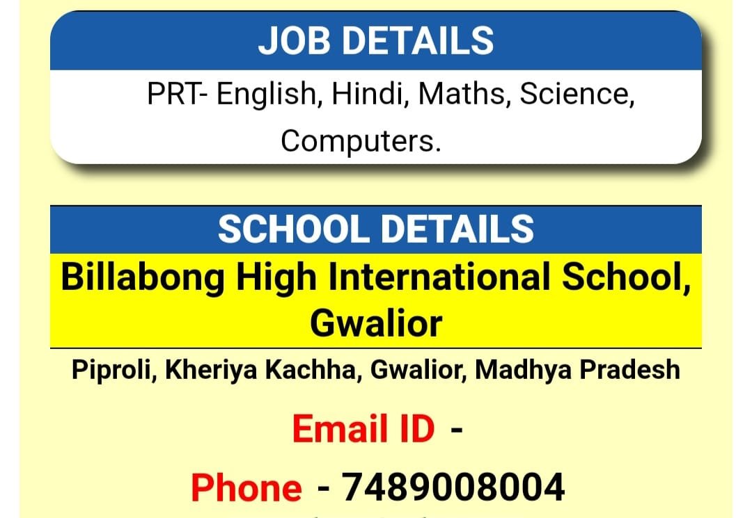 Teachers job in Billabong High International School, Gwalior, Madhya Pradesh