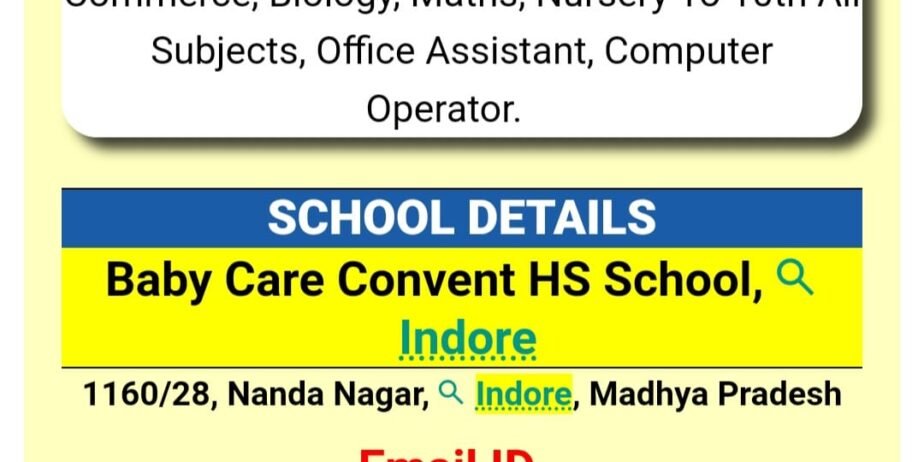 Teachers Jobs in Baby Care Convent HS School, Indore