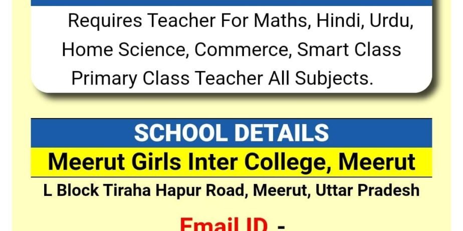 Teachers Needed at Meerut Girls Inter College, Meerut, U.P