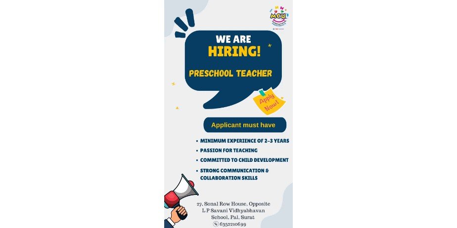 Teachers Job Openings in MCU Ternation Family, Surat, Gujarat