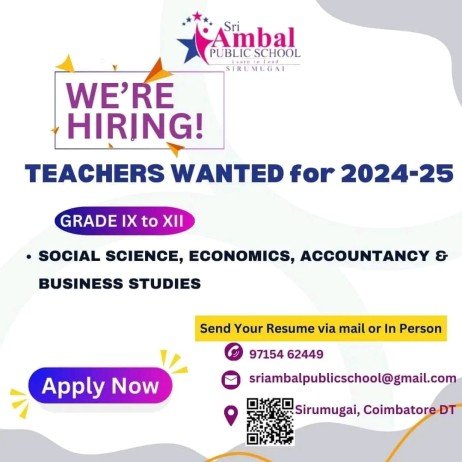 Teachers Job at Ambal Public School, Coimbatore, Tamil Nadu