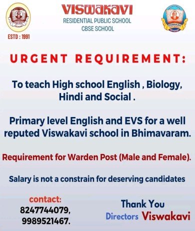 Teachers job at Viswakavi Residential Public School,  Andhra Pradesh