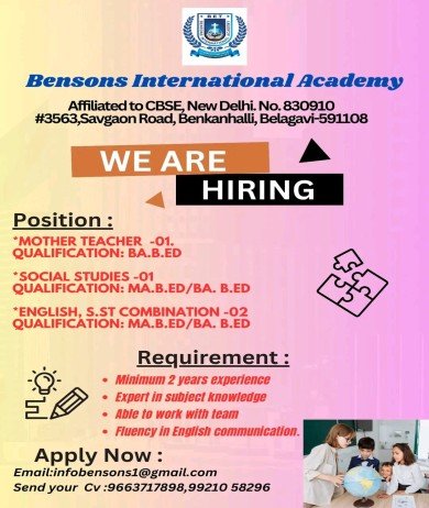 Teachers Job at Bensons International Academy, Karnataka
