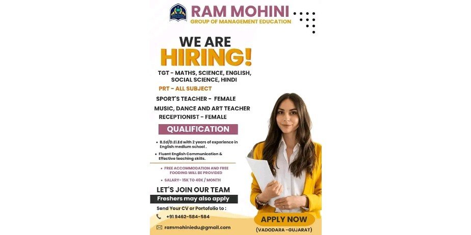 Teacher Job Openings in Ram Mohini Group of Management Education, Vadodara, Gujarat