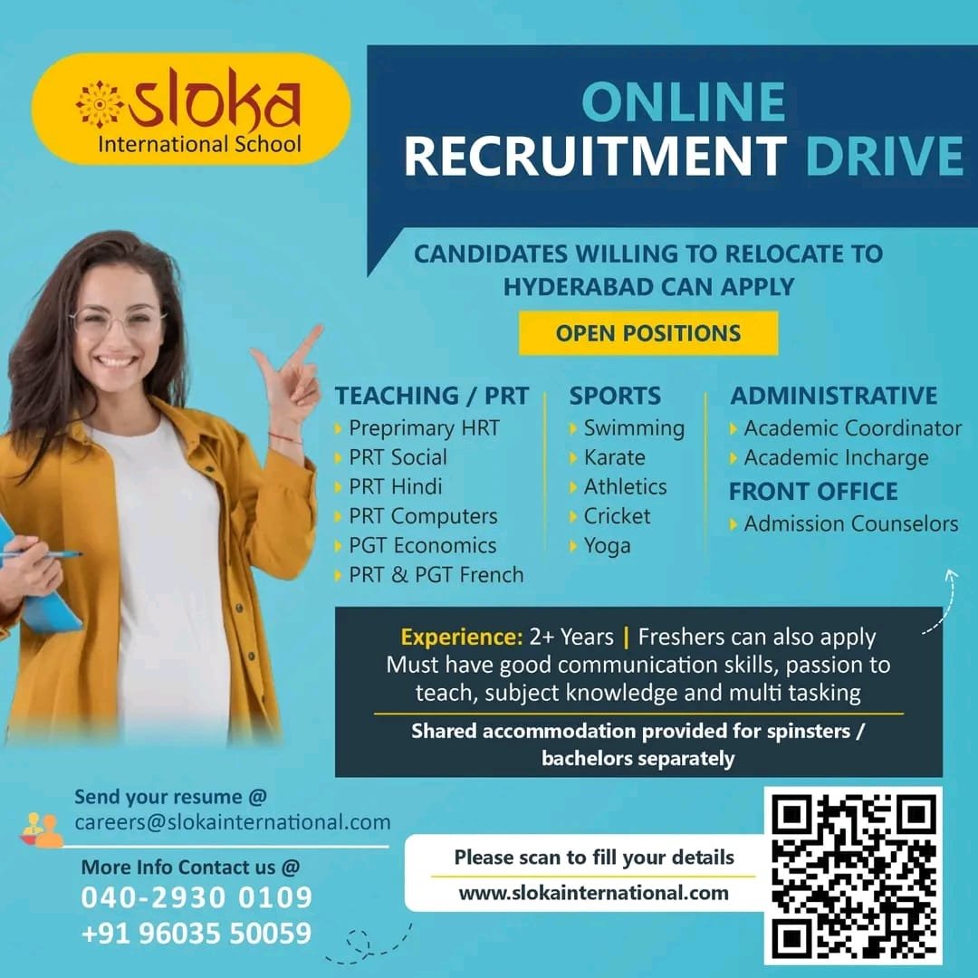 Teacher Hiring in sloka International School Hydrabad