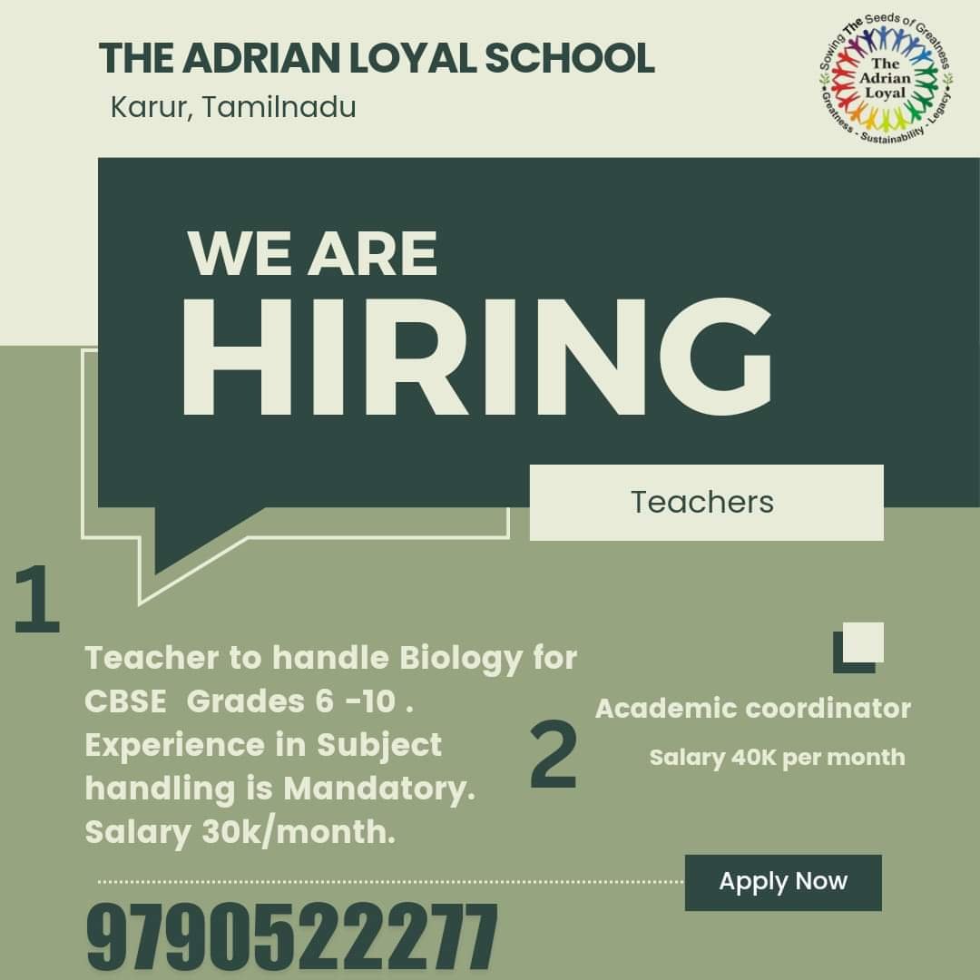TEACHER JOBS!! in Chennai, Tamil Nadu at THE ADRIAN LOYAL SCHOOL