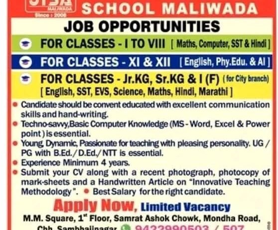 Teacher’s Job At- Jain International School Maliwada