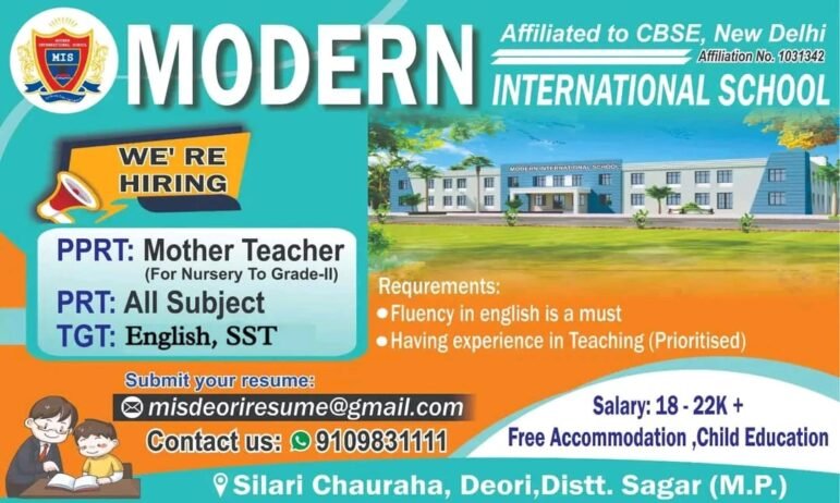 TEACHER JOBS!! in – Sagar, MP at MODERN INTERNATIONAL SCHOOL