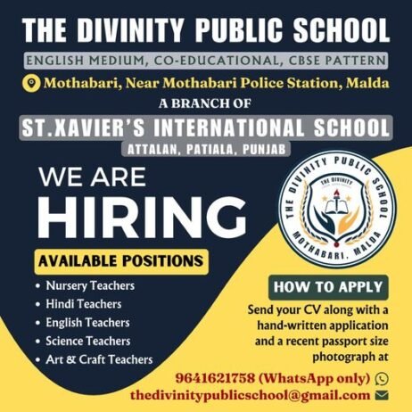 TEACHER JOBS!! in-Malda, West bengal at THE DIVINITY PUBLIC SCHOOL