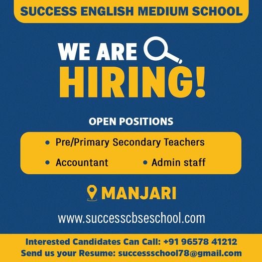 TEACHER JOBS!! in- Pune, Maharashtra at SUCCESS ENGLISH MEDIUM SCHOOL