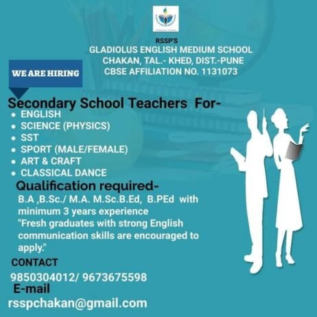 TEACHER JOBS!! in – Pune, Maharashtra at GLADIOLUS ENGLISH MEDIUM SCHOOL