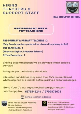 TEACHER JOBS!! in-Jodhpur, Rajasthan at RAY GROUP OF SCHOOL