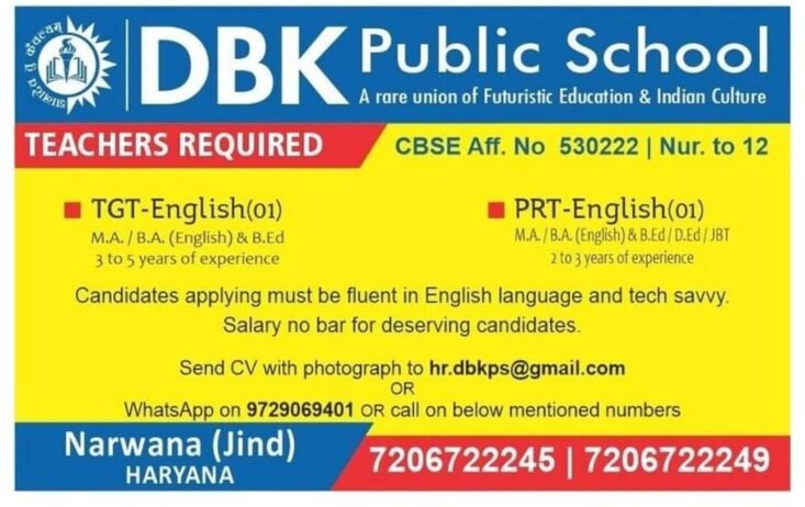 TEACHER JOBS!! in – Narwana, Haryana at DBK Public School