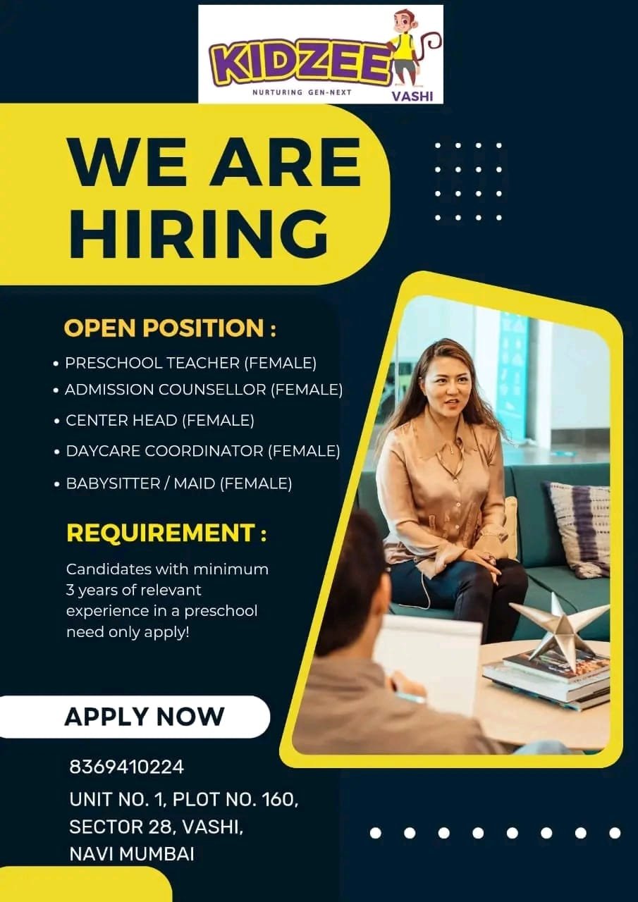 TEACHERS JOB AT KIDZEE VASHI,Navi Mumbai