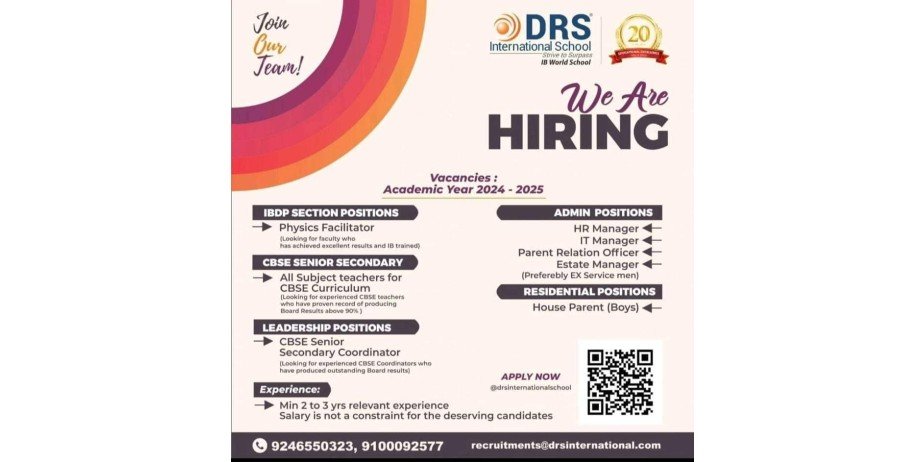 Teacher Vacancy at DRS International School, Panchkula, Haryana.