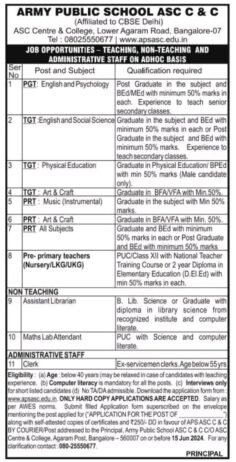  Join Army Public School ASC C & C, Bangalore!