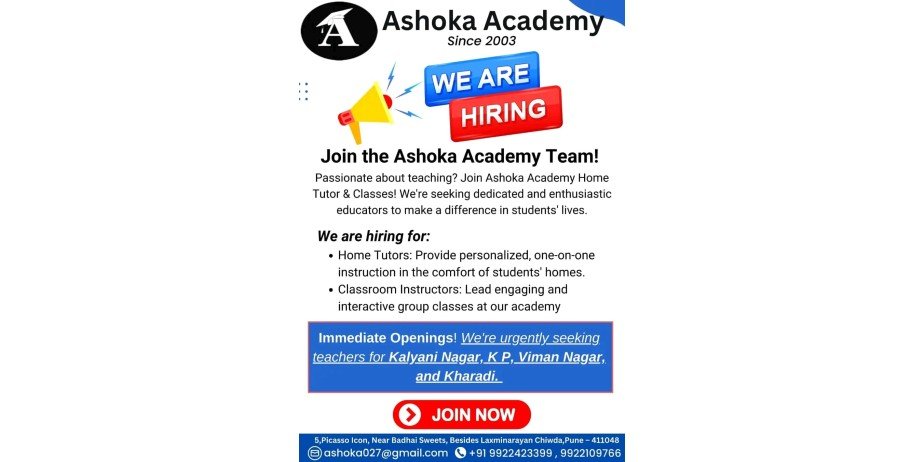 Teacher Jobs at Ashoka Academy, Pune, Maharashtra